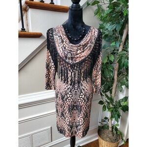 Adressing Women Multicolor Polyester Round Neck Long Sleeve Knee Length Dress S